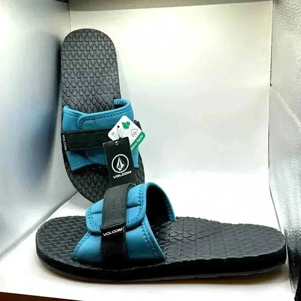 VOLCOM  SANDALS BLACK AND TEAL NWOT or box MSRP 50.00